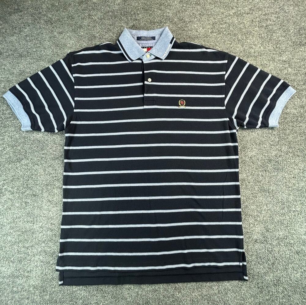 Y2K Tommy Hilfiger Crest Logo Polo Shirt Men's Medium NWT Stripe Rugby DEADTOCK